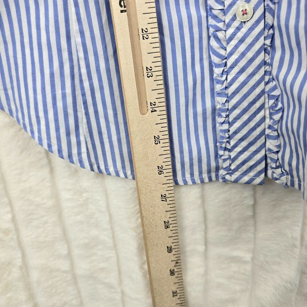 Lilly Pulitzer Women's Blue & White Striped Button Down Ruffle Shirt Size 10 - Picture 10 of 14